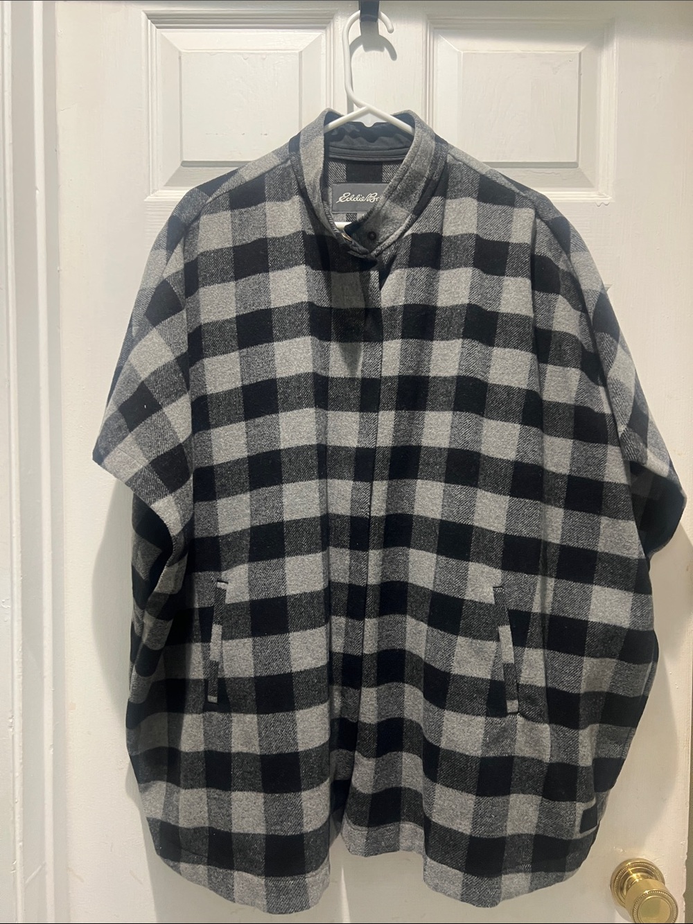 Eddie Bauer Black and Gray Buffalo Plaid Cape